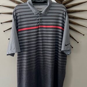 Nike Golf Mens Gray Striped Performance Polo Shirt Size Large